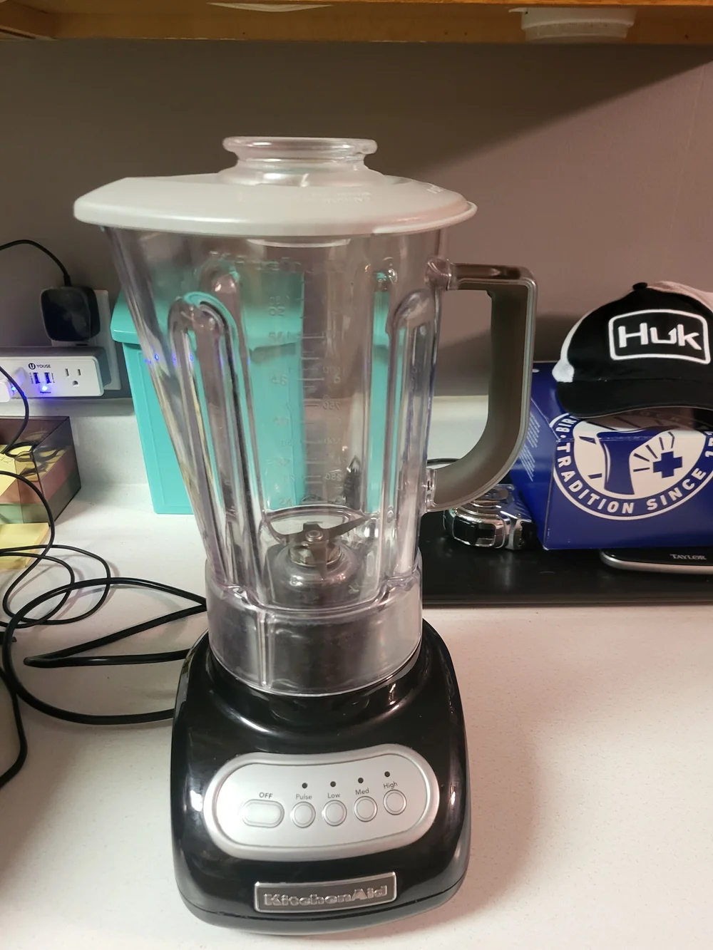 KitchenAid Black and Clear Countertop Blender with White Lid